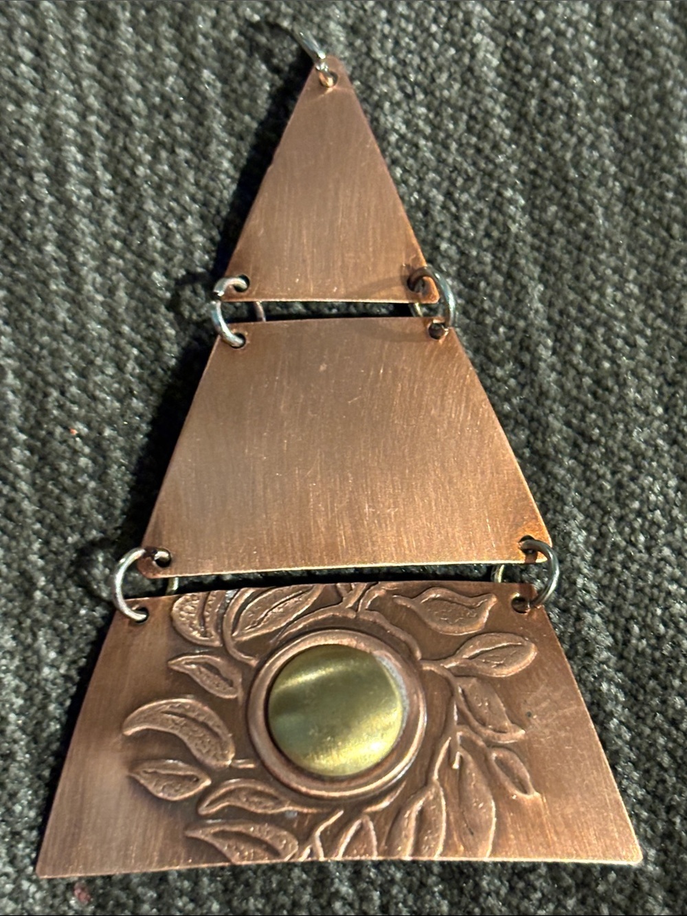 Tri-Tier Copper Pendant Necklace with Floral Accent - Copper Tone